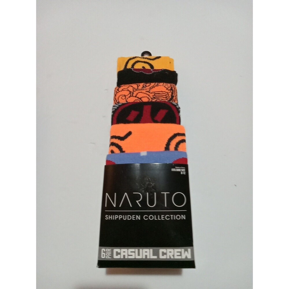 Naruto Shippuden Collection Socks  6 Pair CREW SOCKS SIZE 8-12 Bioworld Mens NIP